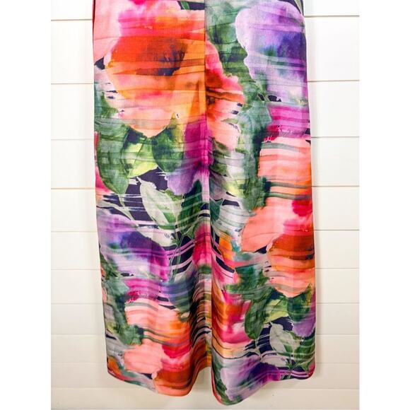 NWT Kay Unger Watercolor Floral V-Neck Maxi A-Line Dress Multicolor Size 6 - Picture 9 of 10